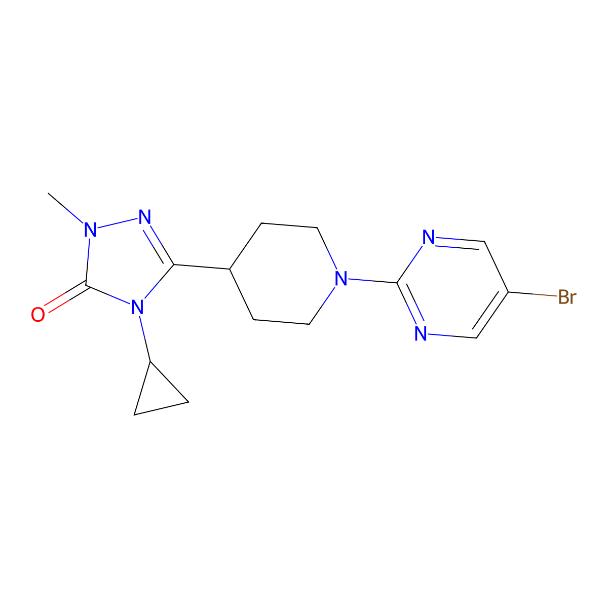 3-[1-(5-bromopyrimidin-2-yl)piperidin-4-yl]-4-cyclopropyl-1-methyl-4,5-dihydro-1H-1,2,4-triazol-5-one molecular structure, CAS 2741935-12-4