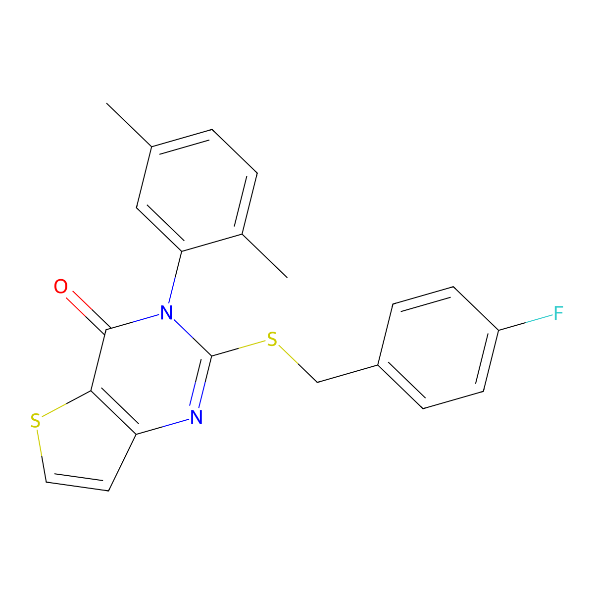 3-(2,5-dimethylphenyl)-2-{[(4-fluorophenyl)methyl]sulfanyl}-3H,4H-thieno[3,2-d]pyrimidin-4-one molecular structure, CAS 2741935-13-5