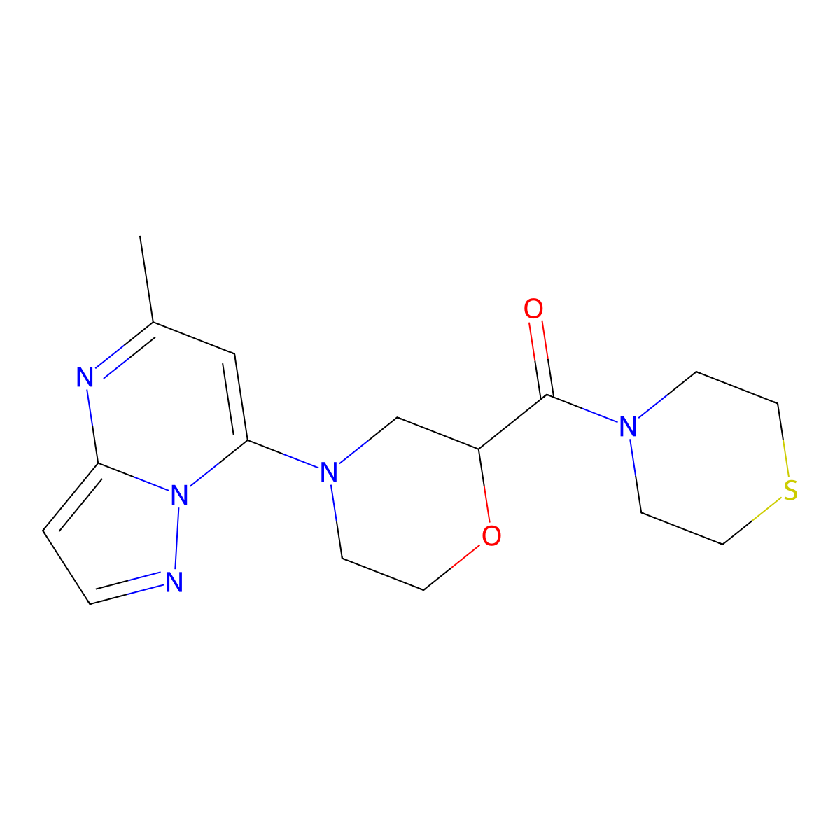 4-{5-Methylpyrazolo[1,5-a]pyrimidin-7-yl}-2-(thiomorpholine-4-carbonyl)morpholine molecular structure, CAS 2741935-16-8
