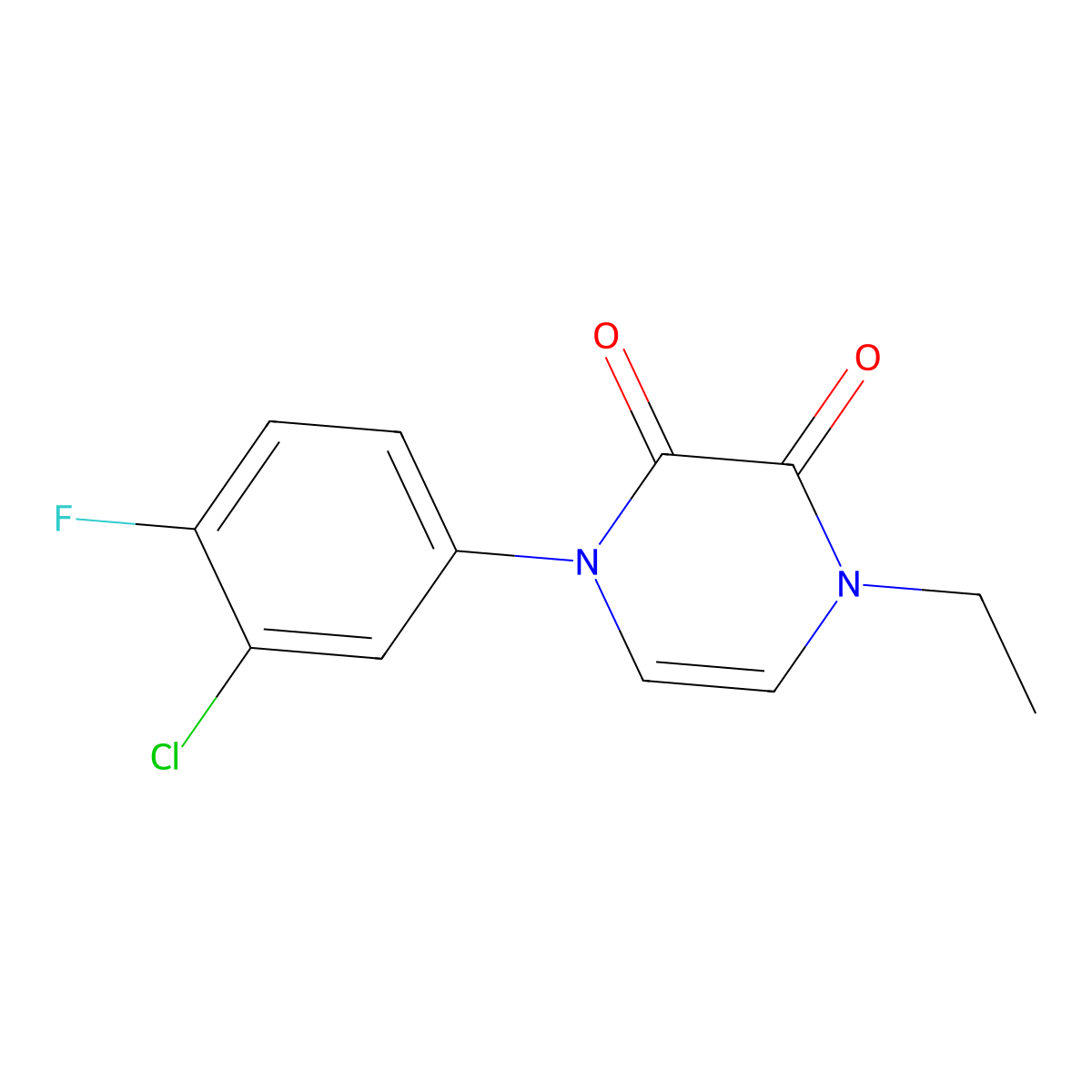 1-(3-Chloro-4-fluorophenyl)-4-ethyl-1,2,3,4-tetrahydropyrazine-2,3-dione molecular structure, CAS 2741935-19-1