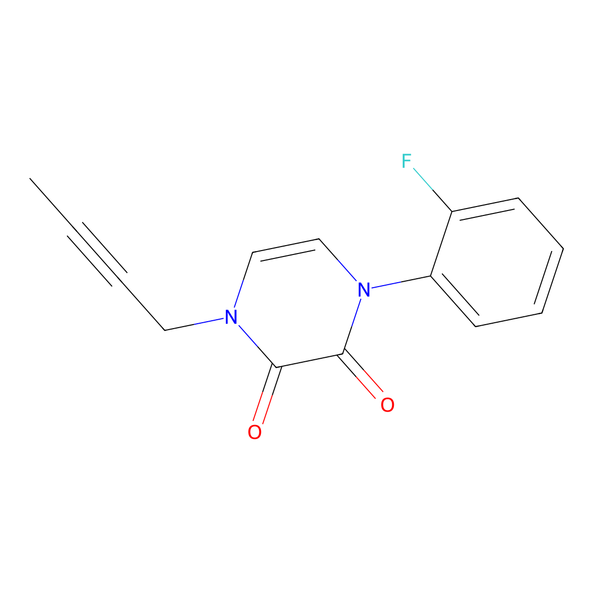 1-(But-2-yn-1-yl)-4-(2-fluorophenyl)-1,2,3,4-tetrahydropyrazine-2,3-dione molecular structure, CAS 2741935-24-8