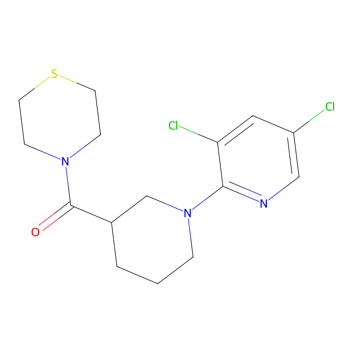 4-[1-(3,5-Dichloropyridin-2-yl)piperidine-3-carbonyl]thiomorpholine molecular structure, CAS 2741935-26-0
