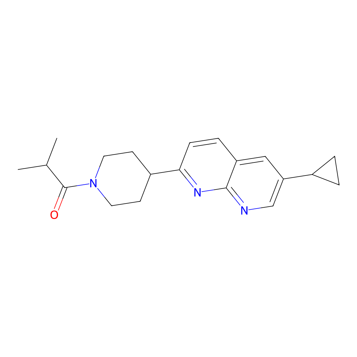 1-[4-(6-Cyclopropyl-1,8-naphthyridin-2-yl)piperidin-1-yl]-2-methylpropan-1-one molecular structure, CAS 2741935-27-1