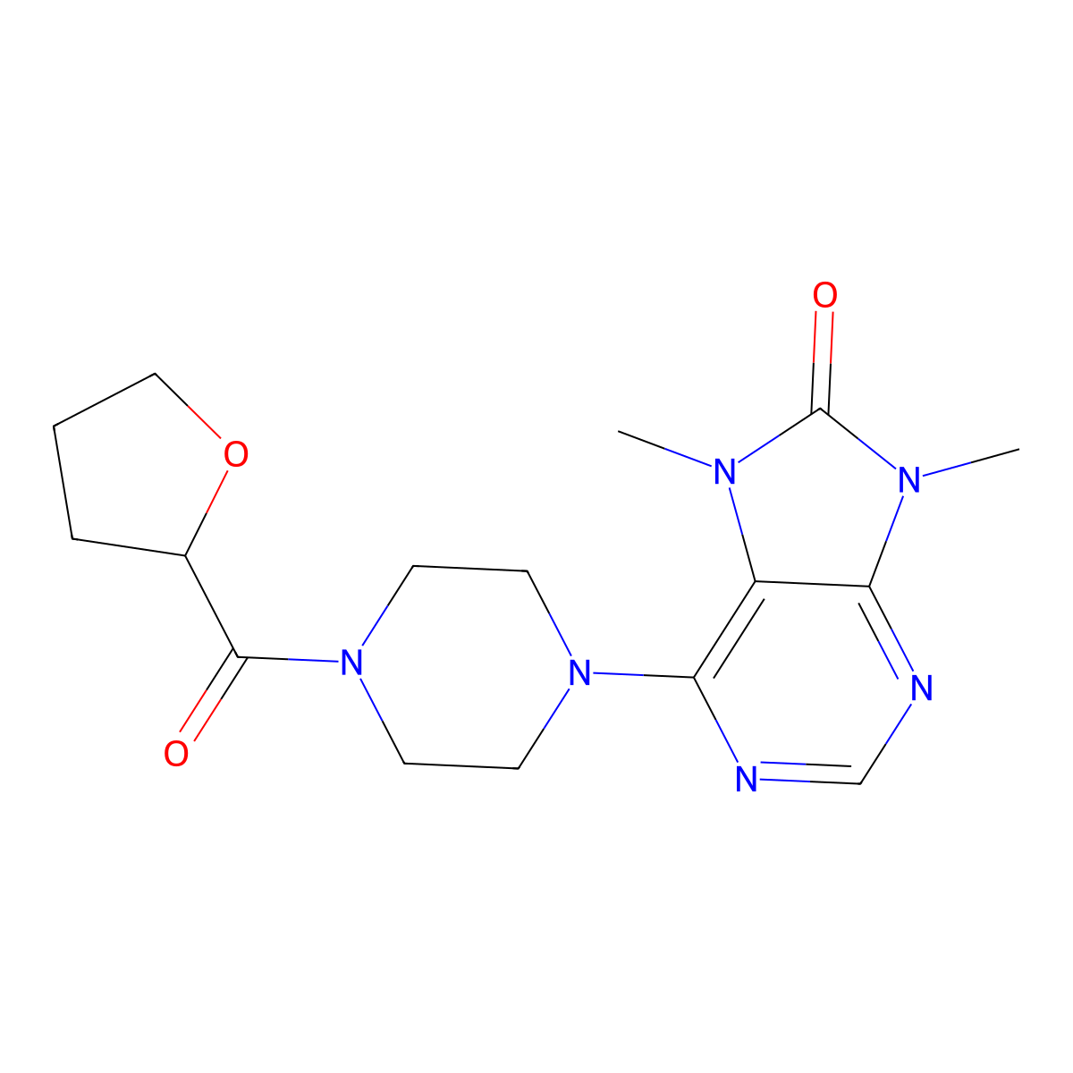 7,9-dimethyl-6-[4-(oxolane-2-carbonyl)piperazin-1-yl]-8,9-dihydro-7H-purin-8-one molecular structure, CAS 2741935-29-3