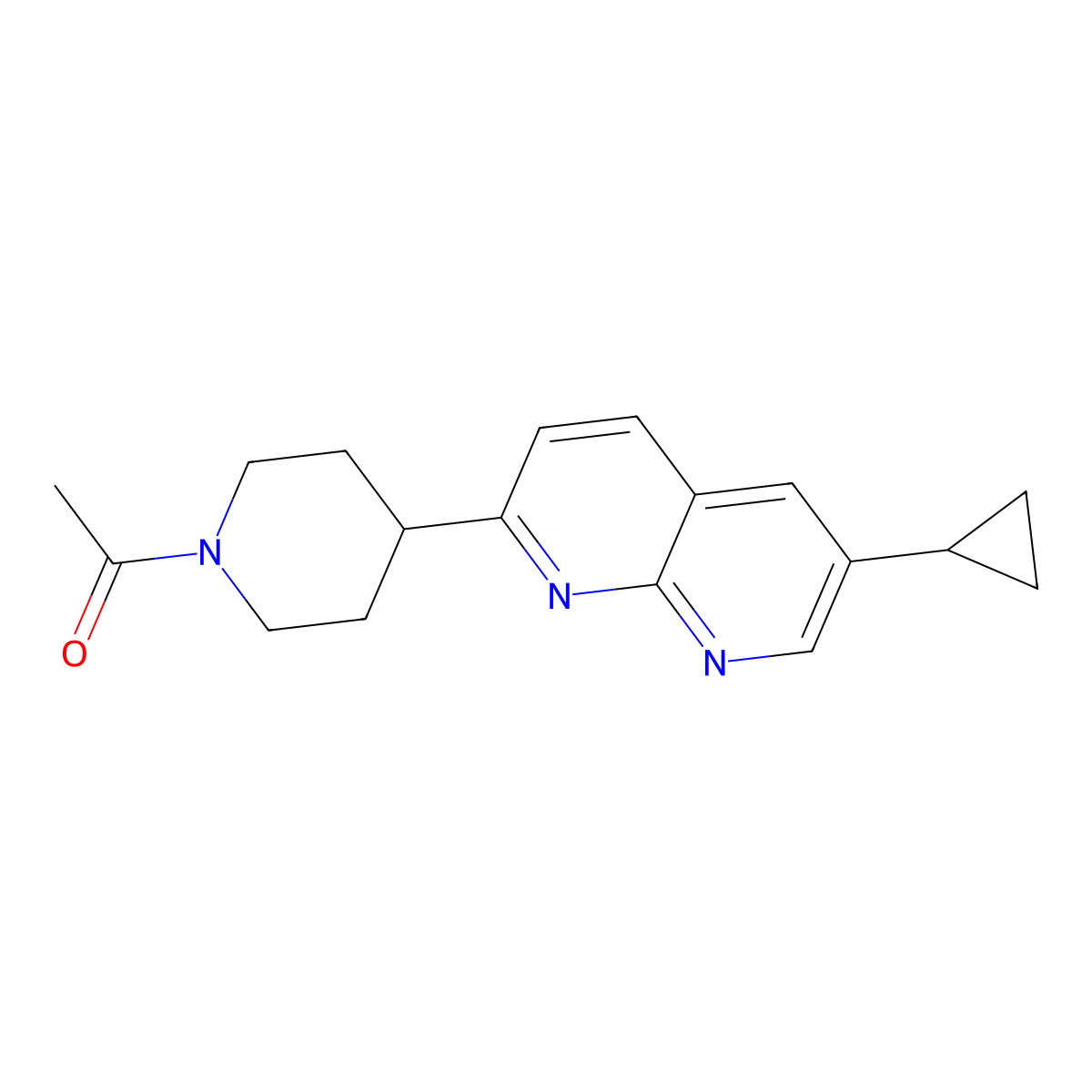 1-[4-(6-Cyclopropyl-1,8-naphthyridin-2-yl)piperidin-1-yl]ethan-1-one molecular structure, CAS 2741935-30-6