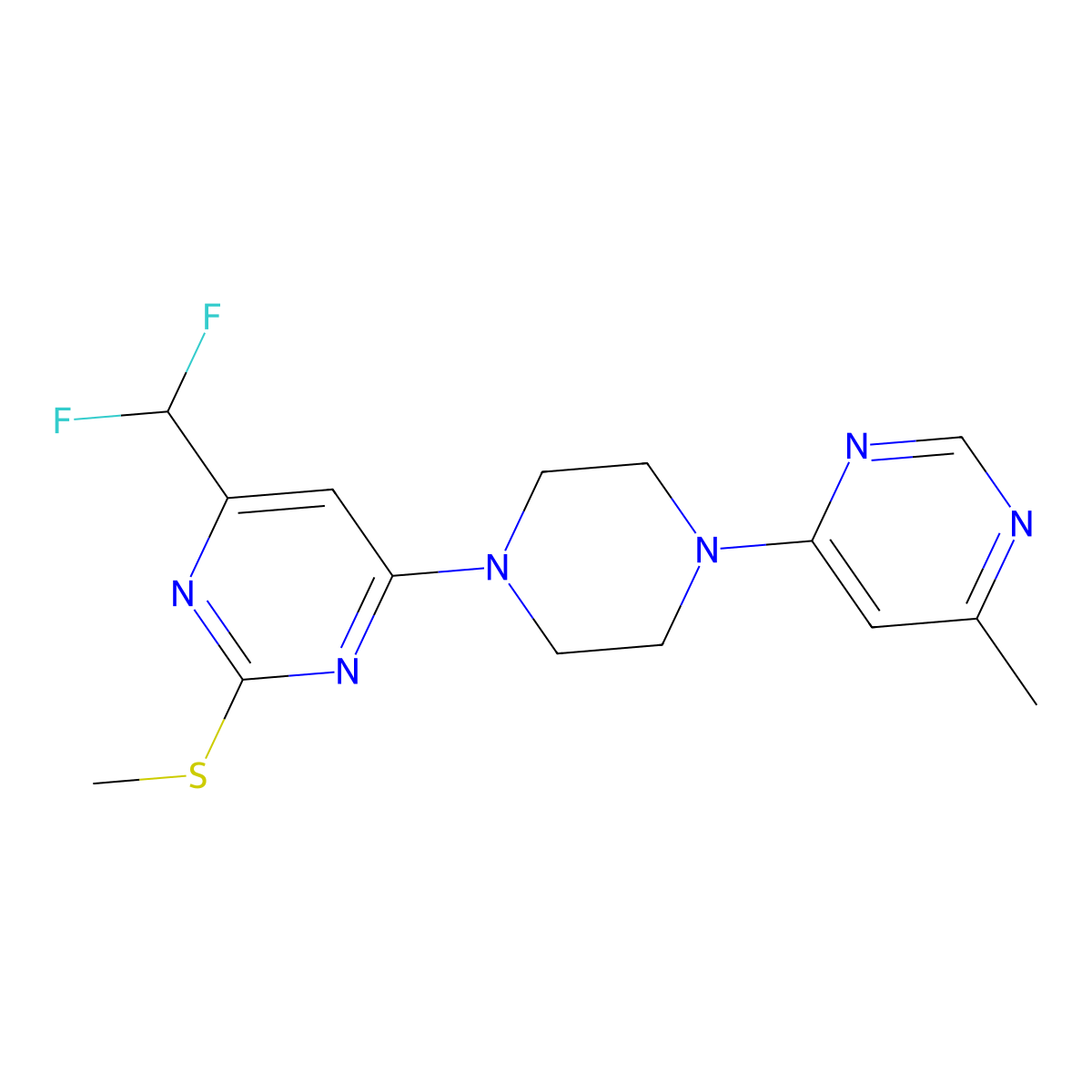 4-(Difluoromethyl)-6-[4-(6-methylpyrimidin-4-yl)piperazin-1-yl]-2-(methylsulfanyl)pyrimidine molecular structure, CAS 2741935-31-7