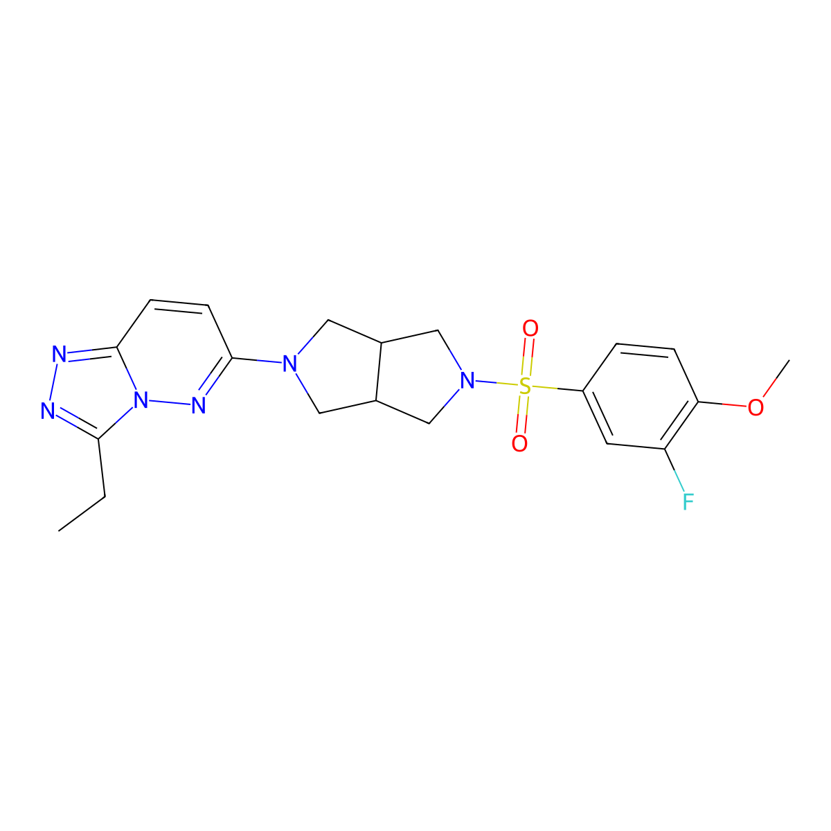 3-Ethyl-6-[5-(3-fluoro-4-methoxybenzenesulfonyl)-octahydropyrrolo[3,4-c]pyrrol-2-yl]-[1,2,4]triazolo[4,3-b]pyridazine molecular structure, CAS 2741935-42-0
