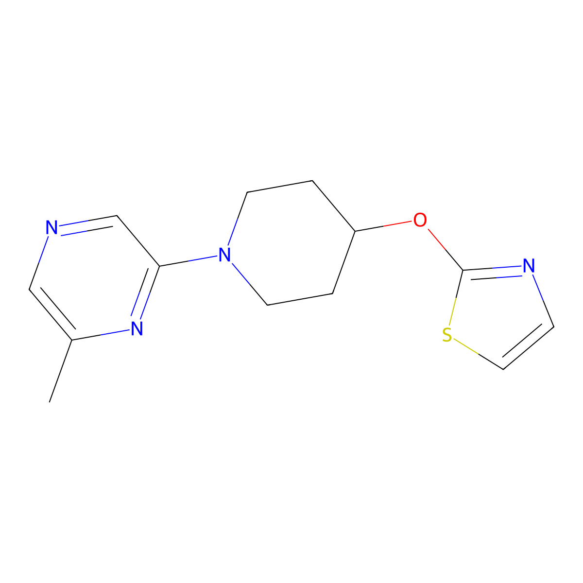 2-Methyl-6-[4-(1,3-thiazol-2-yloxy)piperidin-1-yl]pyrazine molecular structure, CAS 2741935-45-3