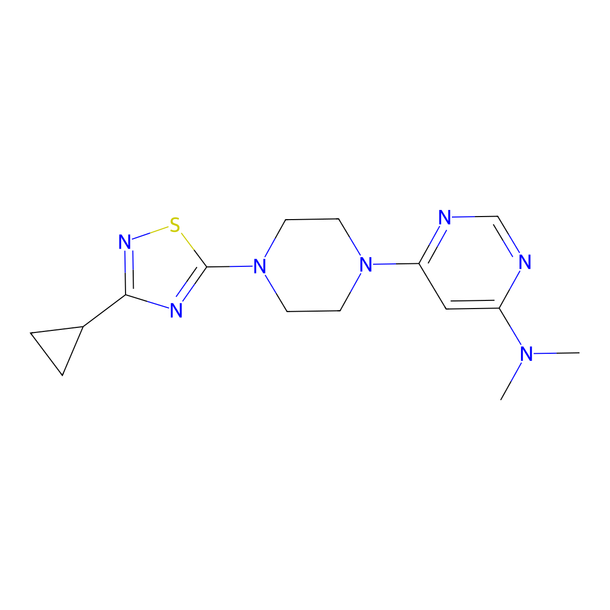 6-[4-(3-cyclopropyl-1,2,4-thiadiazol-5-yl)piperazin-1-yl]-N,N-dimethylpyrimidin-4-amine molecular structure, CAS 2741935-48-6