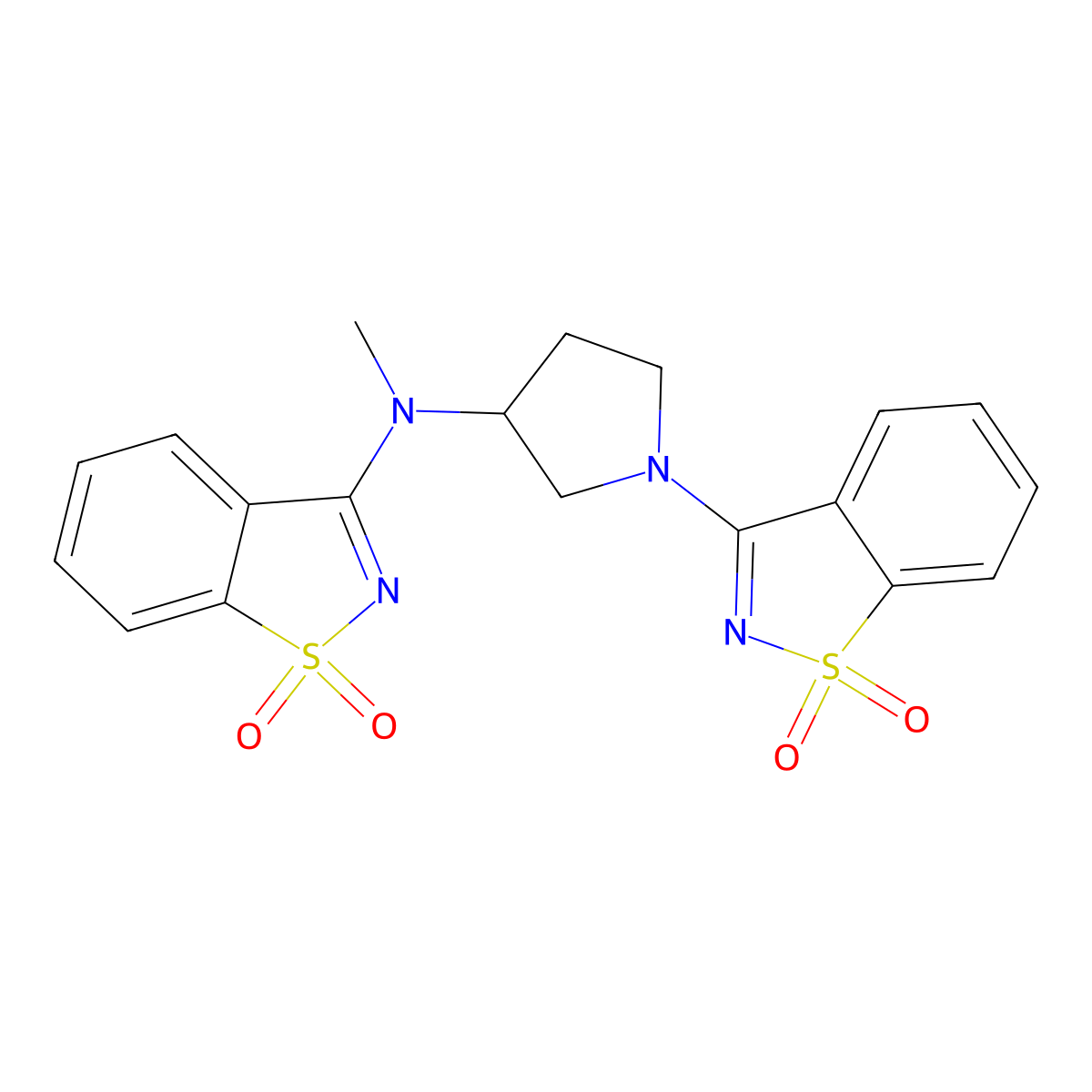 N-[1-(1,1-dioxo-1,2-benzothiazol-3-yl)pyrrolidin-3-yl]-N-methyl-1,1-dioxo-1,2-benzothiazol-3-amine molecular structure, CAS 2741935-51-1
