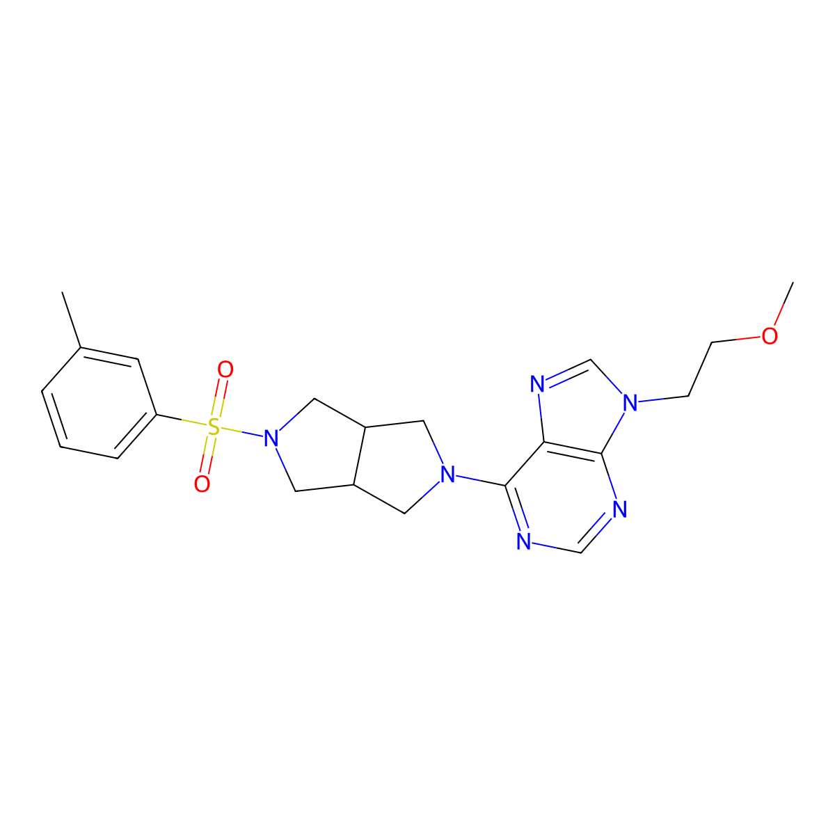 9-(2-methoxyethyl)-6-[5-(3-methylbenzenesulfonyl)-octahydropyrrolo[3,4-c]pyrrol-2-yl]-9H-purine molecular structure, CAS 2741935-55-5