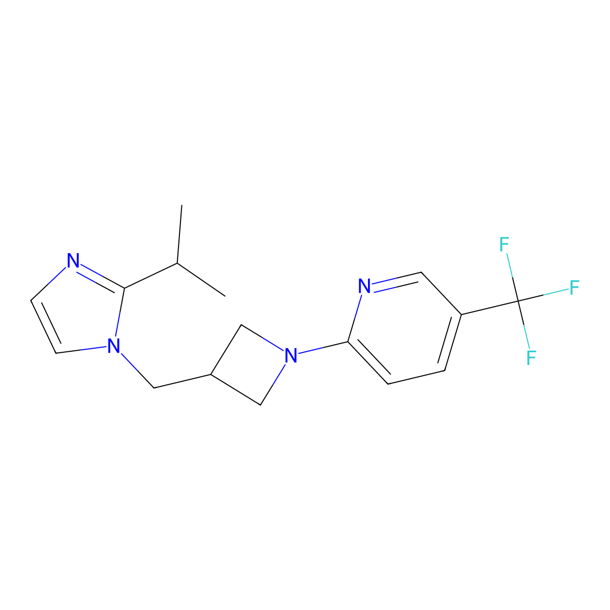 2-(3-{[2-(propan-2-yl)-1H-imidazol-1-yl]methyl}azetidin-1-yl)-5-(trifluoromethyl)pyridine molecular structure, CAS 2741935-65-7