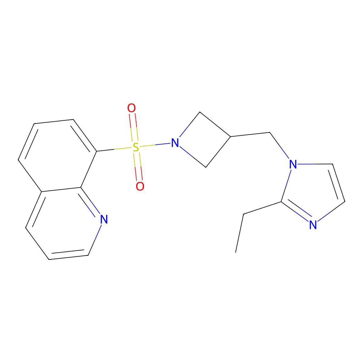 8-({3-[(2-ethyl-1H-imidazol-1-yl)methyl]azetidin-1-yl}sulfonyl)quinoline molecular structure, CAS 2741935-66-8