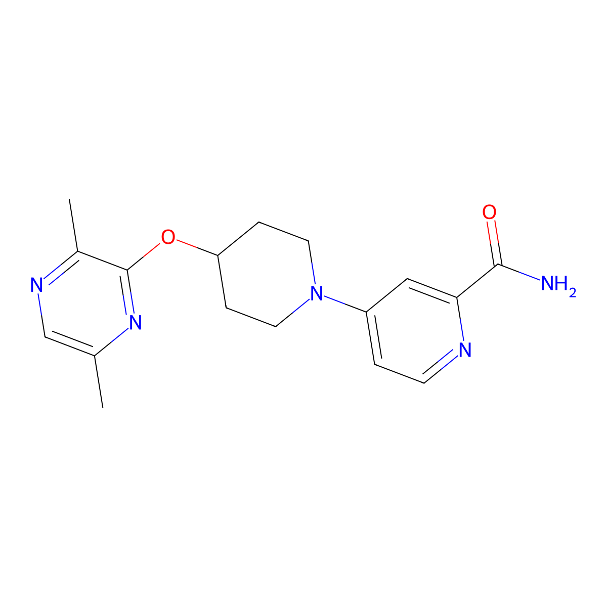4-{4-[(3,6-Dimethylpyrazin-2-yl)oxy]piperidin-1-yl}pyridine-2-carboxamide molecular structure, CAS 2741935-67-9
