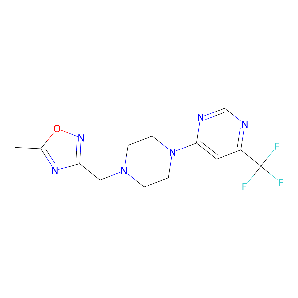 4-{4-[(5-Methyl-1,2,4-oxadiazol-3-yl)methyl]piperazin-1-yl}-6-(trifluoromethyl)pyrimidine molecular structure, CAS 2741935-70-4