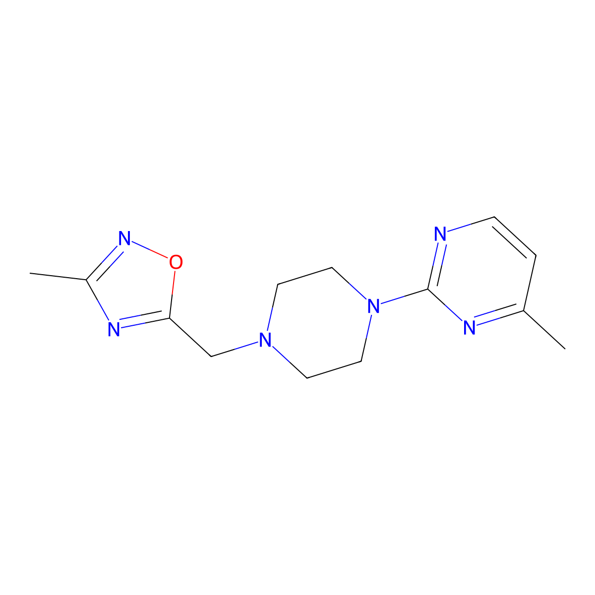 4-Methyl-2-{4-[(3-methyl-1,2,4-oxadiazol-5-yl)methyl]piperazin-1-yl}pyrimidine molecular structure, CAS 2741935-71-5