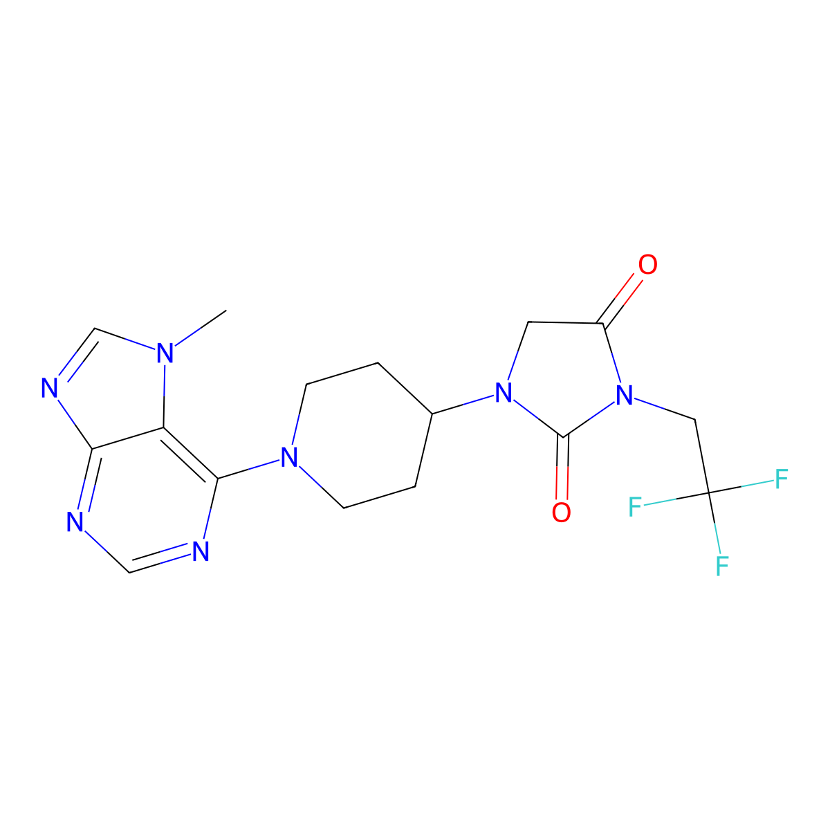 1-[1-(7-methyl-7H-purin-6-yl)piperidin-4-yl]-3-(2,2,2-trifluoroethyl)imidazolidine-2,4-dione molecular structure, CAS 2741935-83-9
