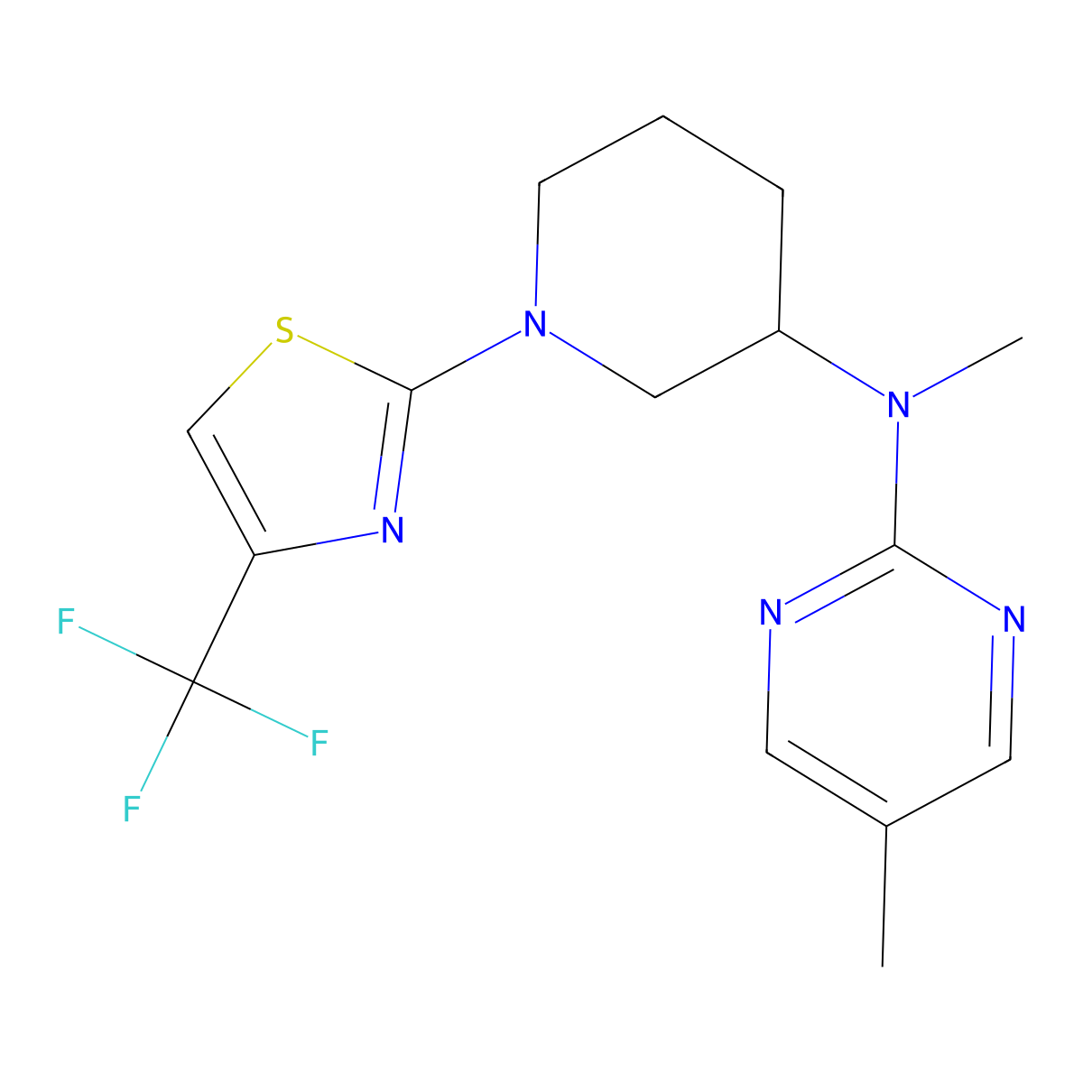 N,5-dimethyl-N-{1-[4-(trifluoromethyl)-1,3-thiazol-2-yl]piperidin-3-yl}pyrimidin-2-amine molecular structure, CAS 2741935-84-0