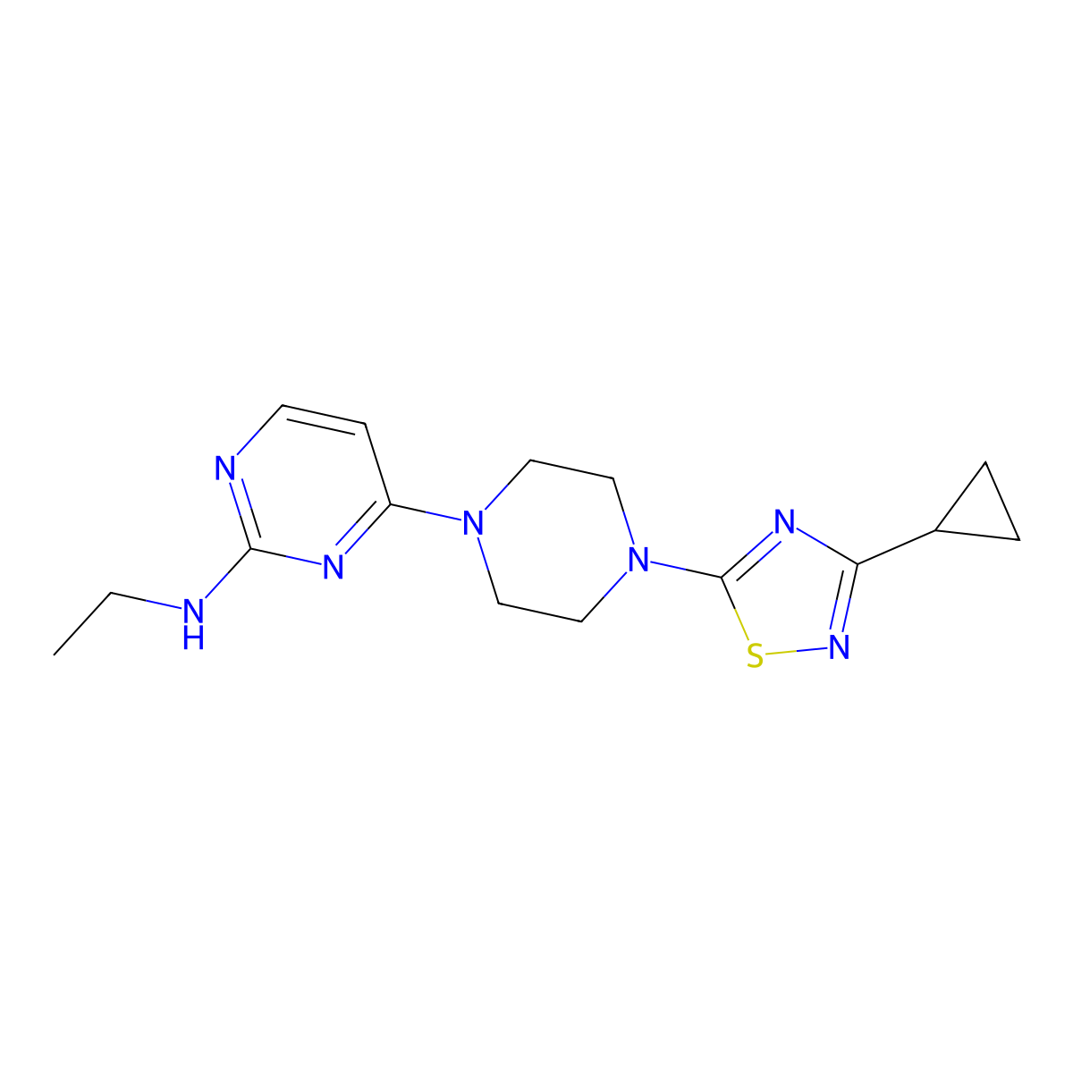 4-[4-(3-cyclopropyl-1,2,4-thiadiazol-5-yl)piperazin-1-yl]-N-ethylpyrimidin-2-amine molecular structure, CAS 2741935-86-2