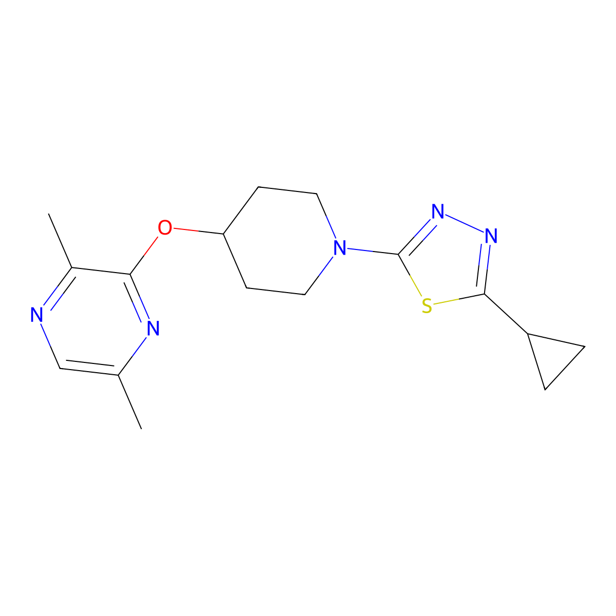 3-{[1-(5-Cyclopropyl-1,3,4-thiadiazol-2-yl)piperidin-4-yl]oxy}-2,5-dimethylpyrazine molecular structure, CAS 2741935-87-3