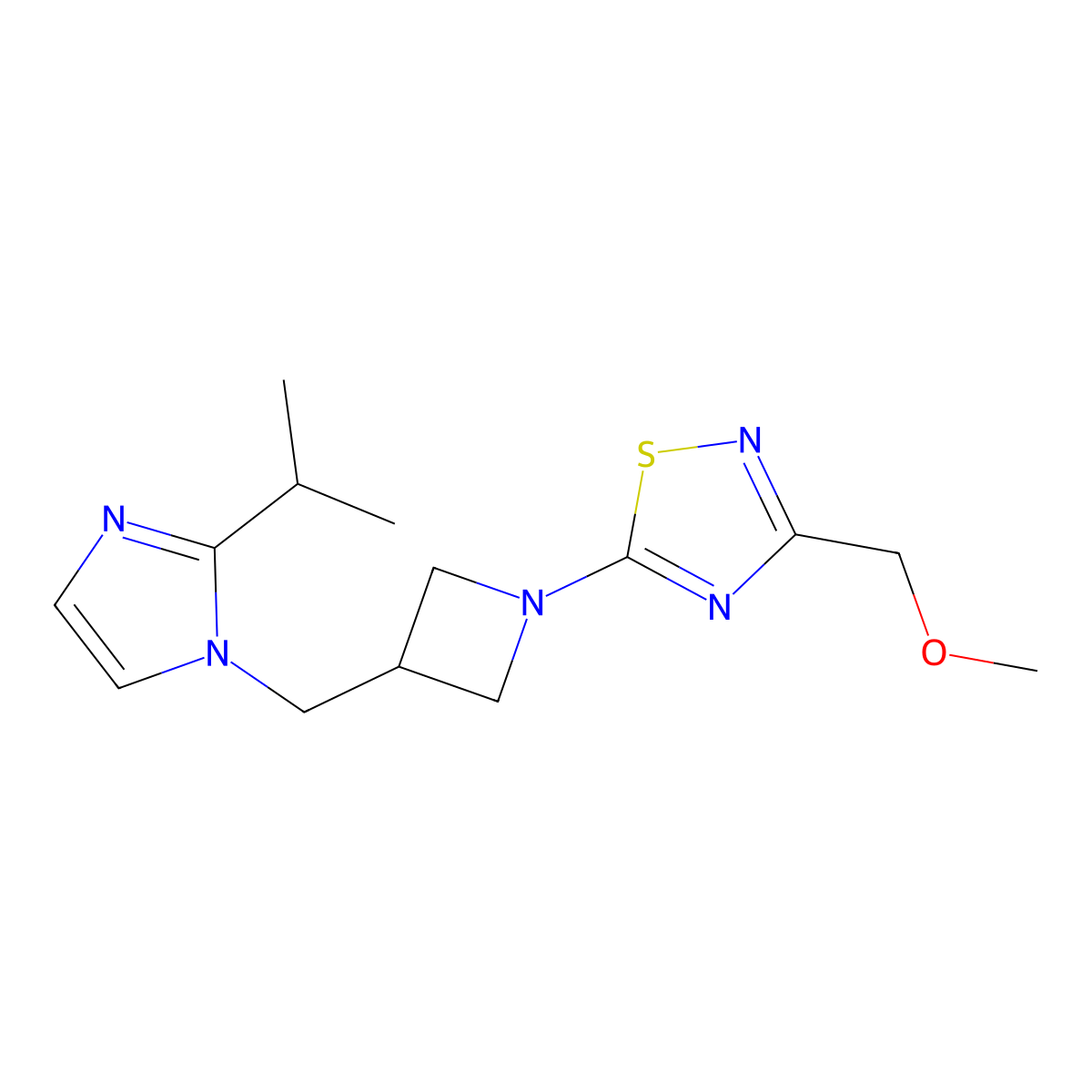 3-(methoxymethyl)-5-(3-{[2-(propan-2-yl)-1H-imidazol-1-yl]methyl}azetidin-1-yl)-1,2,4-thiadiazole molecular structure, CAS 2741935-89-5