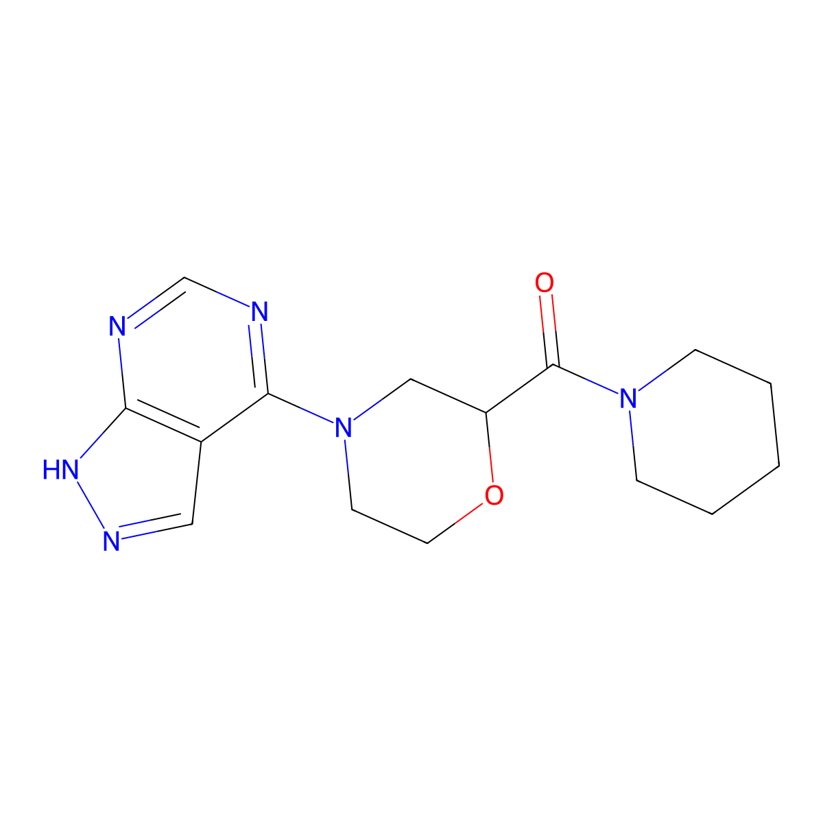 2-(piperidine-1-carbonyl)-4-{1H-pyrazolo[3,4-d]pyrimidin-4-yl}morpholine molecular structure, CAS 2741935-92-0