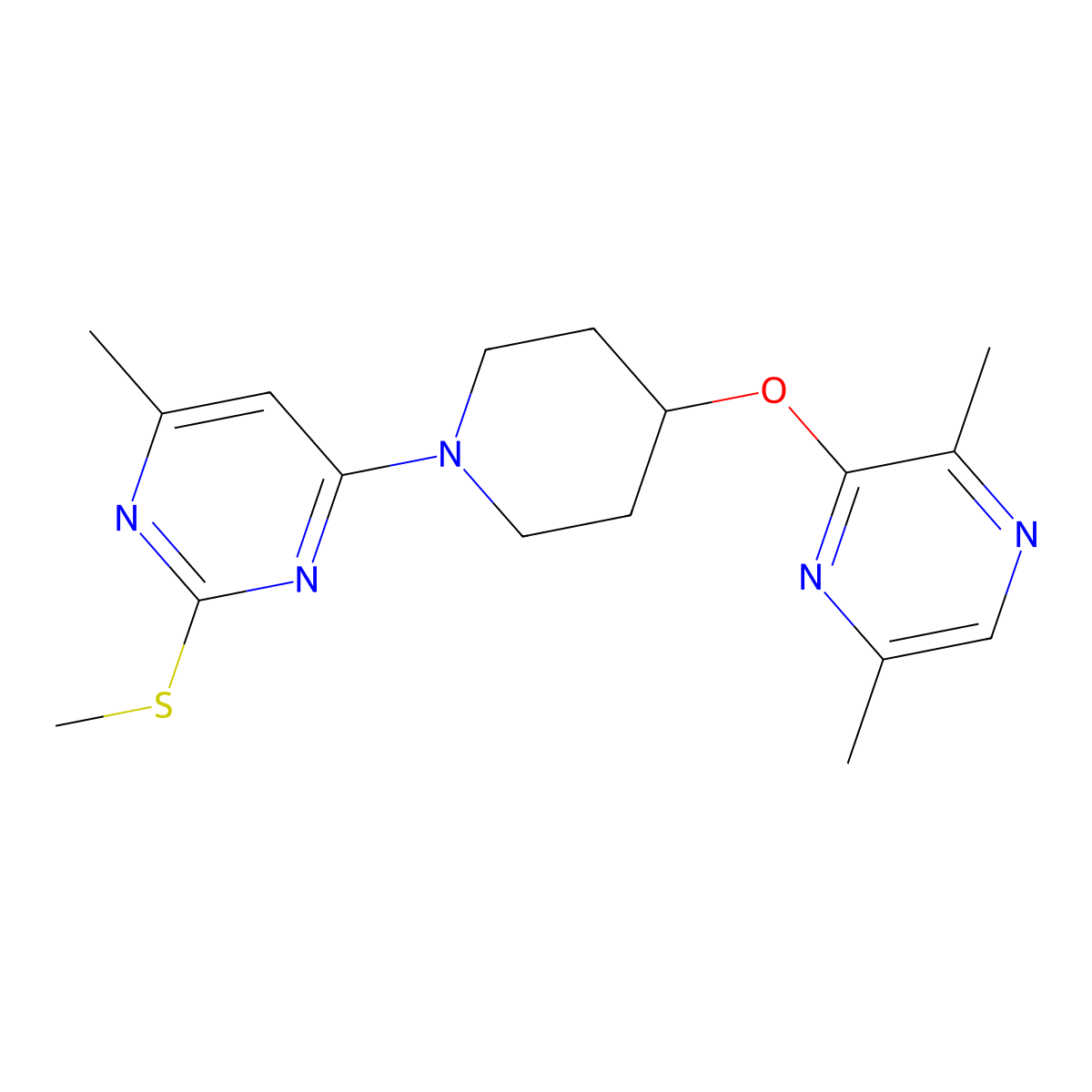 4-{4-[(3,6-Dimethylpyrazin-2-yl)oxy]piperidin-1-yl}-6-methyl-2-(methylsulfanyl)pyrimidine molecular structure, CAS 2741935-93-1