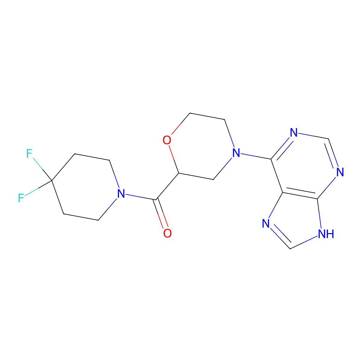 6-[2-(4,4-difluoropiperidine-1-carbonyl)morpholin-4-yl]-9H-purine molecular structure, CAS 2741935-94-2
