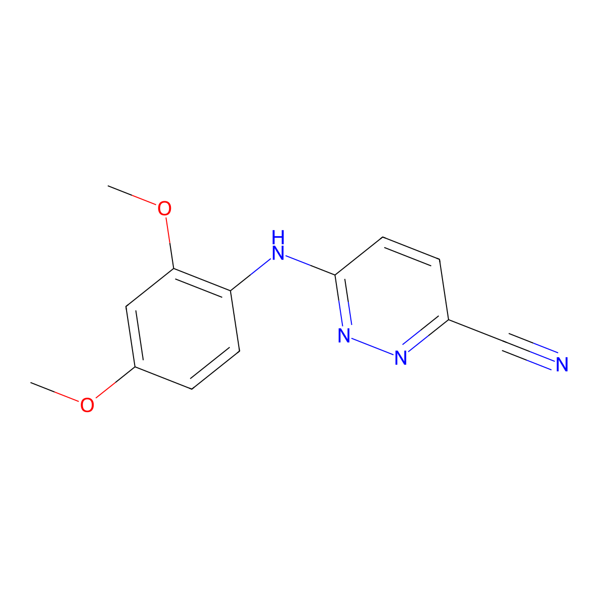 6-[(2,4-Dimethoxyphenyl)amino]pyridazine-3-carbonitrile molecular structure, CAS 2741935-96-4