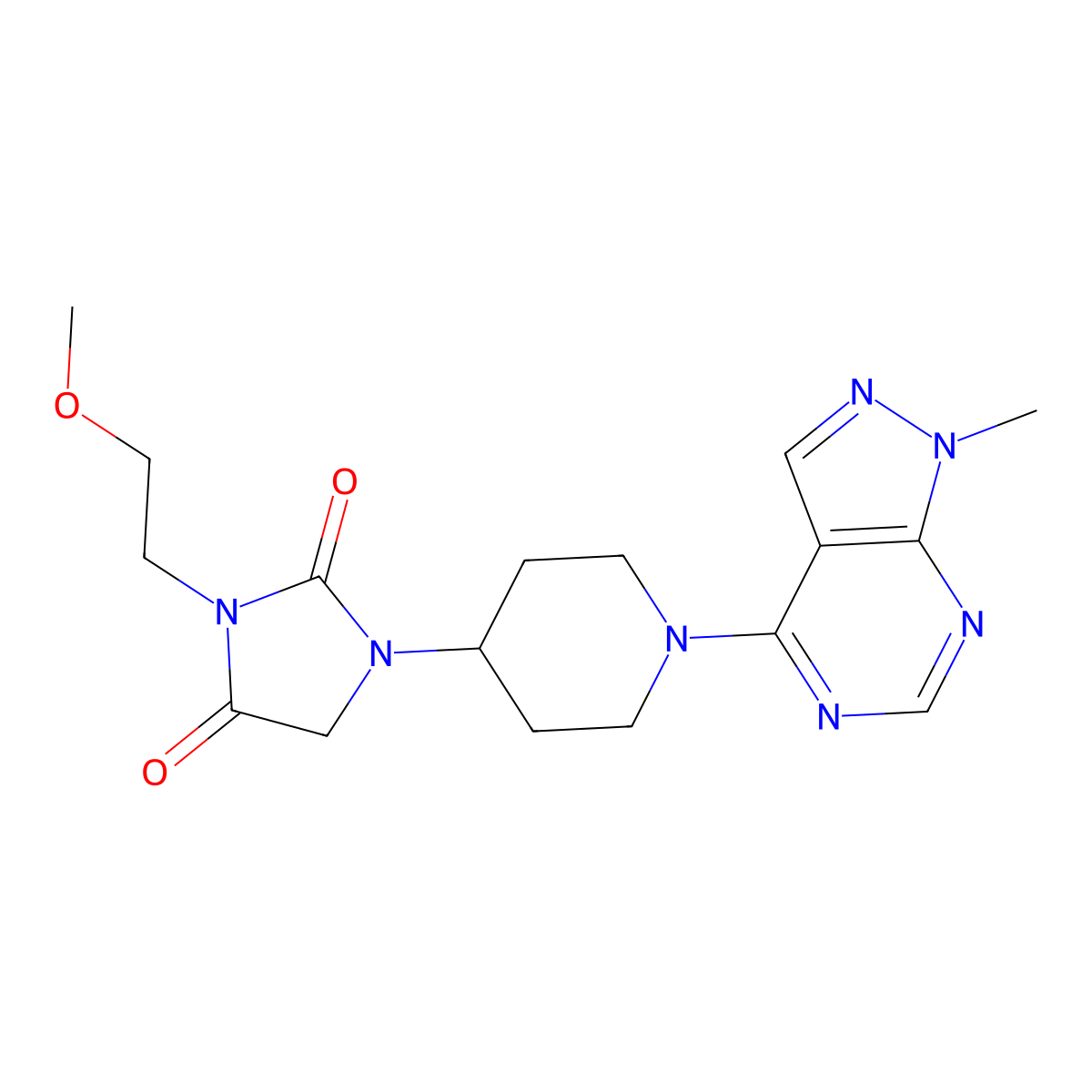 3-(2-methoxyethyl)-1-(1-{1-methyl-1H-pyrazolo[3,4-d]pyrimidin-4-yl}piperidin-4-yl)imidazolidine-2,4-dione molecular structure, CAS 2741935-97-5