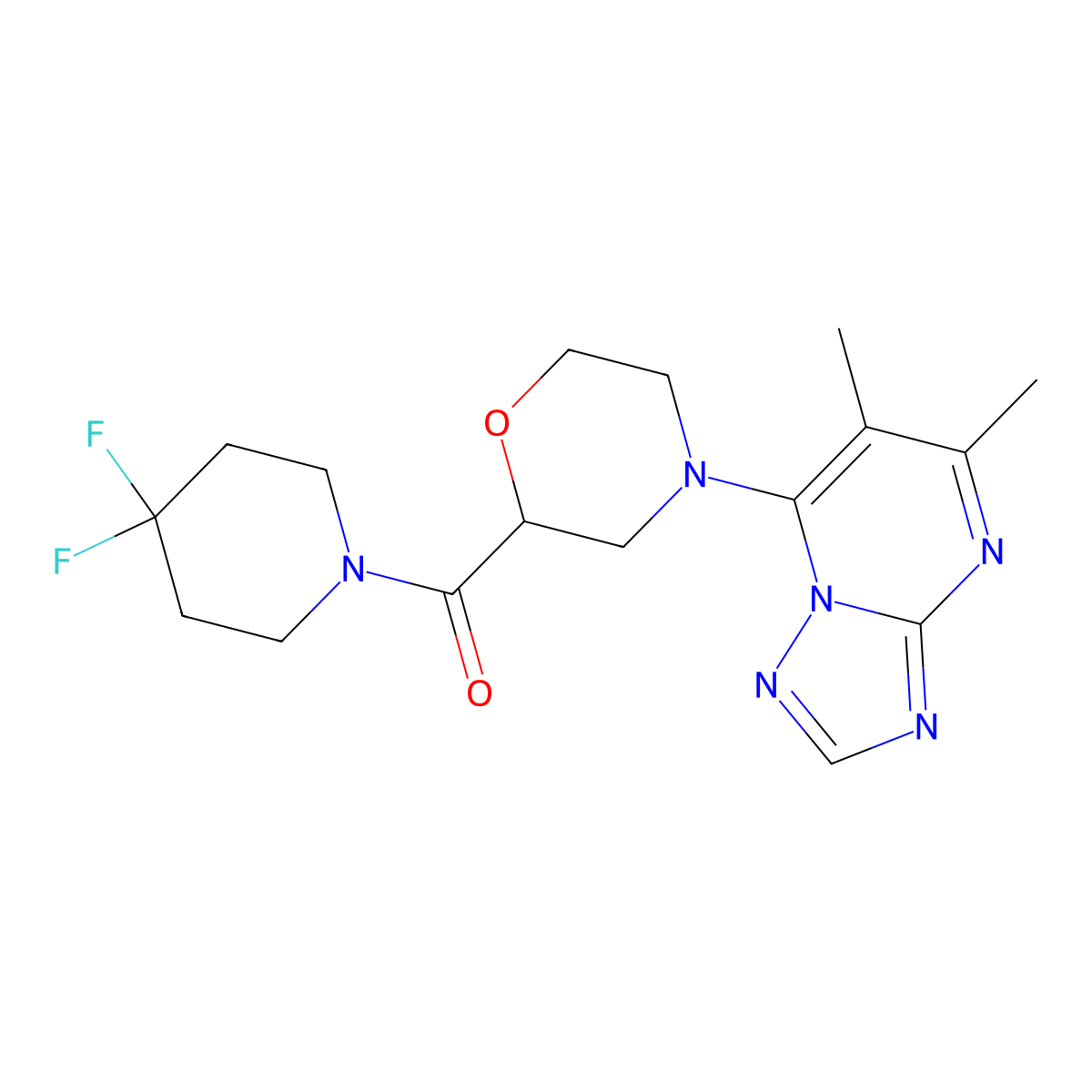 2-(4,4-Difluoropiperidine-1-carbonyl)-4-{5,6-dimethyl-[1,2,4]triazolo[1,5-a]pyrimidin-7-yl}morpholine molecular structure, CAS 2741936-00-3