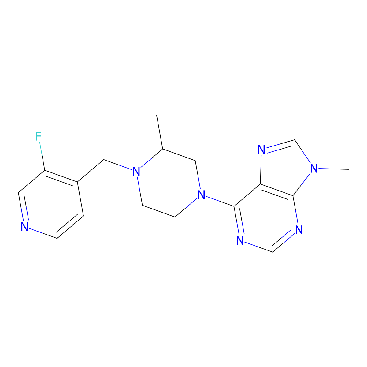 6-{4-[(3-fluoropyridin-4-yl)methyl]-3-methylpiperazin-1-yl}-9-methyl-9H-purine molecular structure, CAS 2741936-01-4