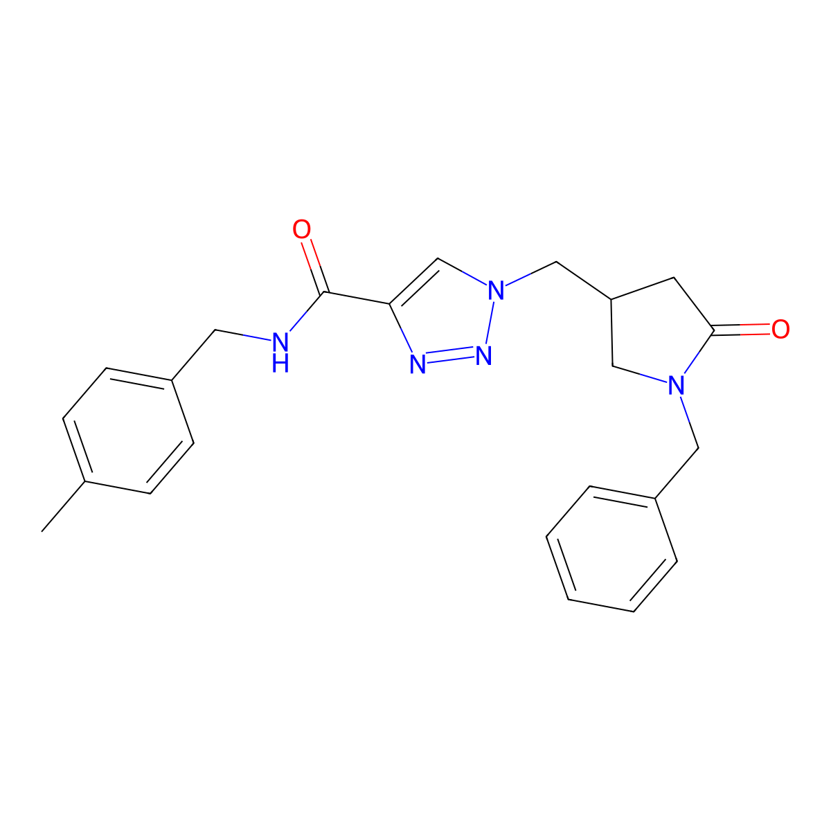 1-[(1-benzyl-5-oxopyrrolidin-3-yl)methyl]-N-[(4-methylphenyl)methyl]-1H-1,2,3-triazole-4-carboxamide molecular structure, CAS 2741936-02-5
