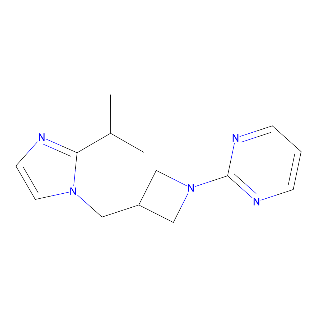 2-(3-{[2-(propan-2-yl)-1H-imidazol-1-yl]methyl}azetidin-1-yl)pyrimidine molecular structure, CAS 2741936-04-7