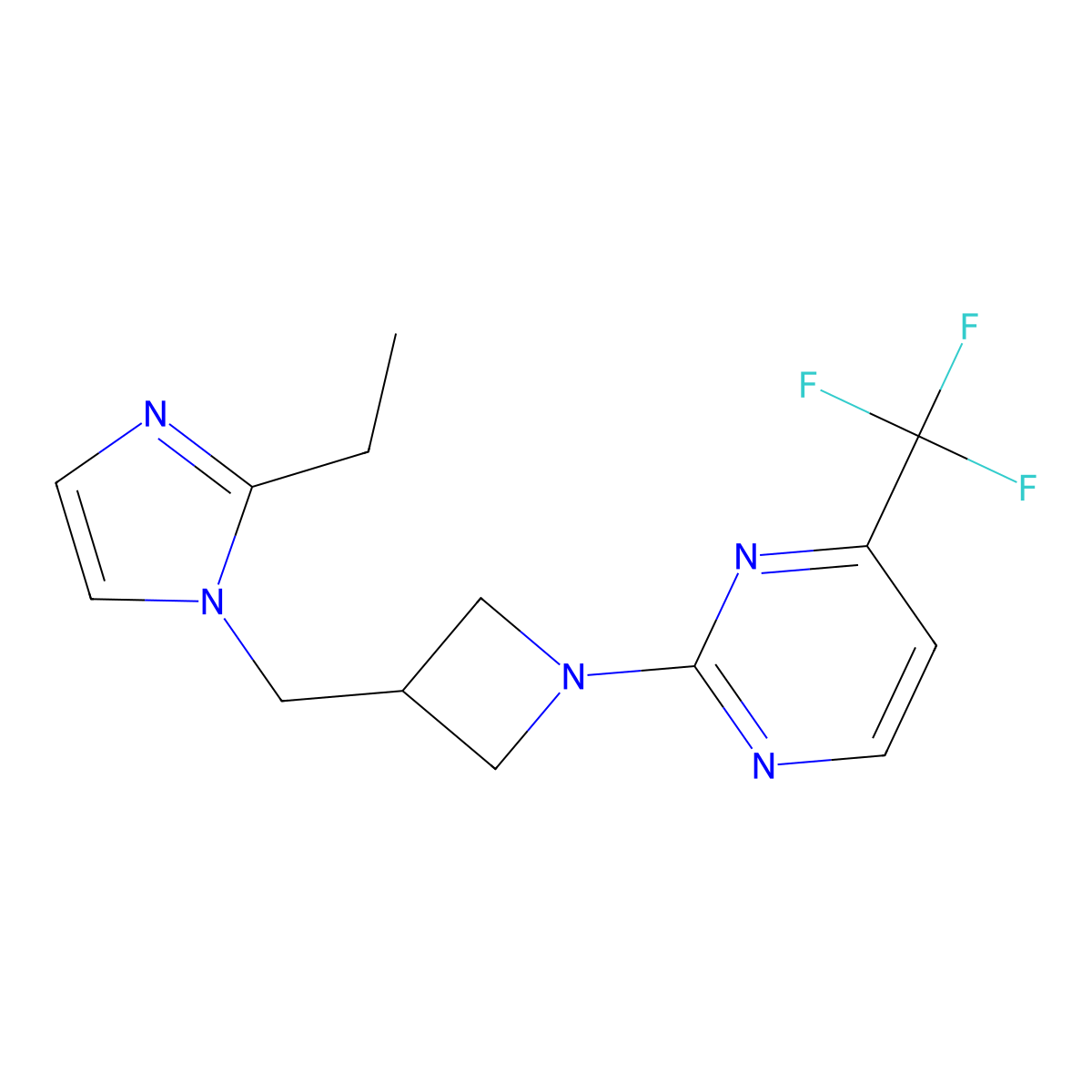 2-{3-[(2-ethyl-1H-imidazol-1-yl)methyl]azetidin-1-yl}-4-(trifluoromethyl)pyrimidine molecular structure, CAS 2741936-07-0