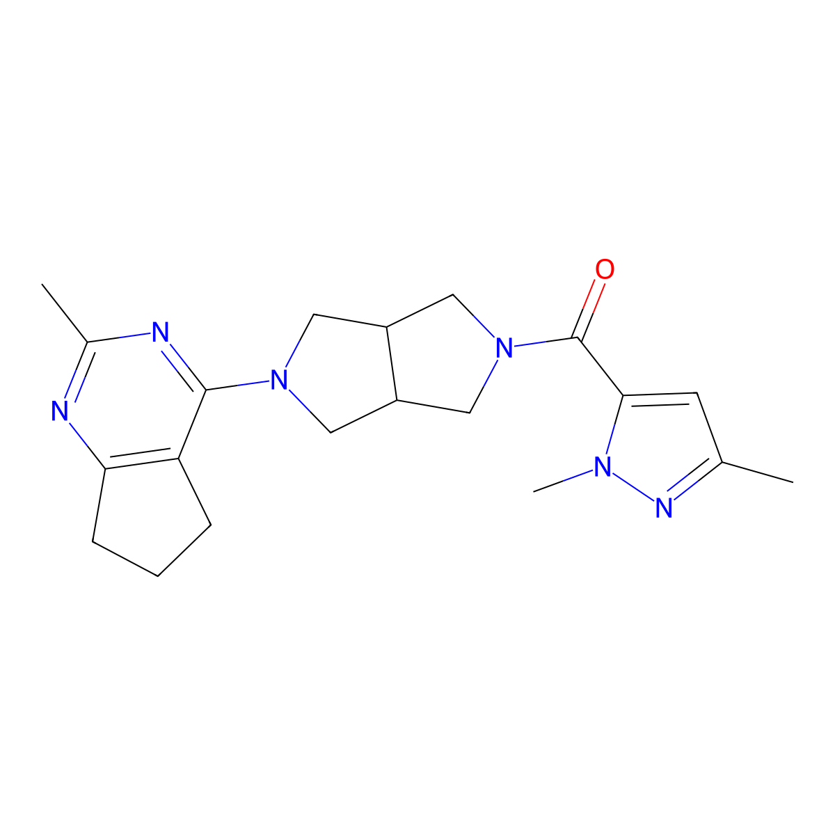 1,3-dimethyl-5-(5-{2-methyl-5H,6H,7H-cyclopenta[d]pyrimidin-4-yl}-octahydropyrrolo[3,4-c]pyrrole-2-carbonyl)-1H-pyrazole molecular structure, CAS 2741936-08-1