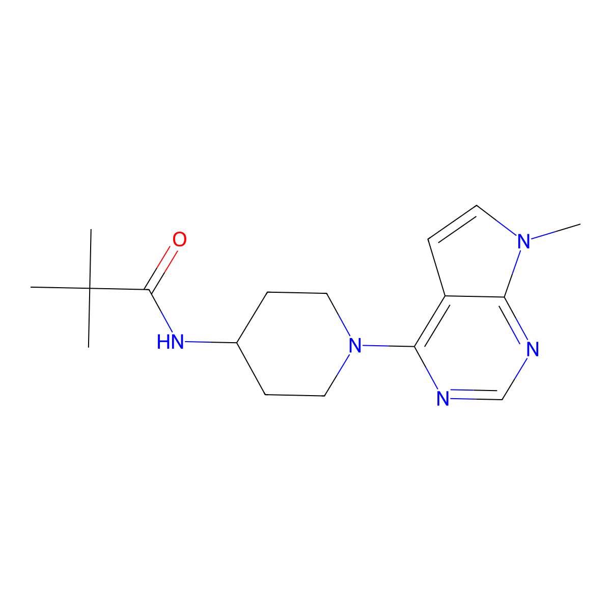 2,2-dimethyl-N-(1-{7-methyl-7H-pyrrolo[2,3-d]pyrimidin-4-yl}piperidin-4-yl)propanamide molecular structure, CAS 2741936-09-2