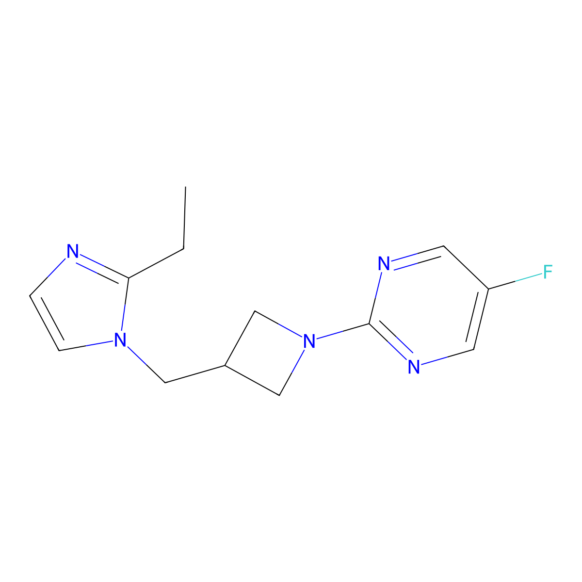 2-{3-[(2-ethyl-1H-imidazol-1-yl)methyl]azetidin-1-yl}-5-fluoropyrimidine molecular structure, CAS 2741936-13-8