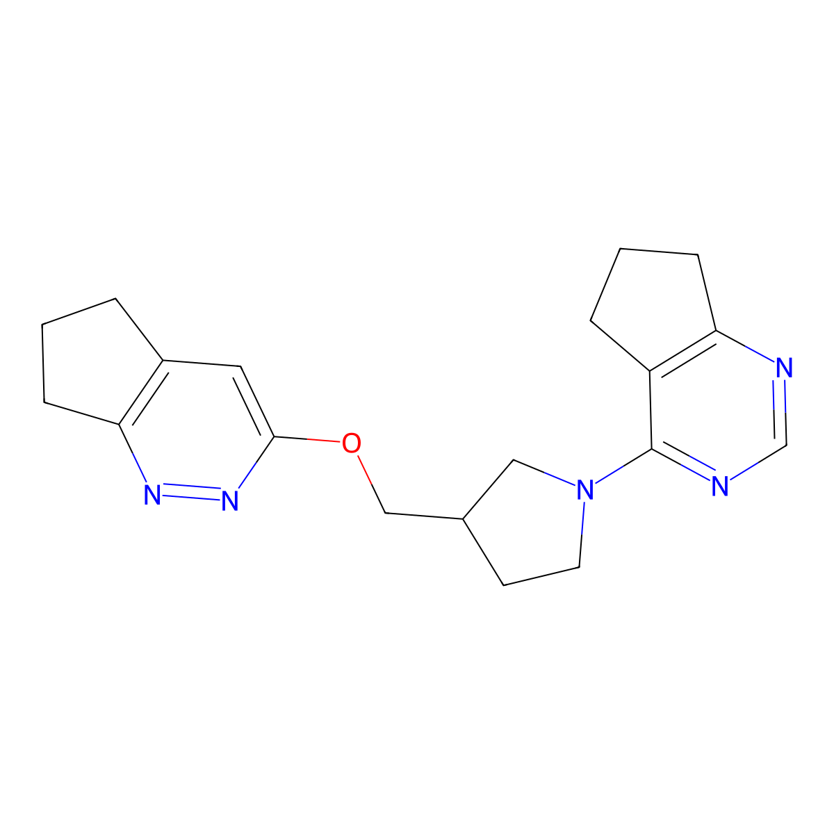 3-({5H,6H,7H-cyclopenta[c]pyridazin-3-yloxy}methyl)-1-{5H,6H,7H-cyclopenta[d]pyrimidin-4-yl}pyrrolidine molecular structure, CAS 2741936-14-9