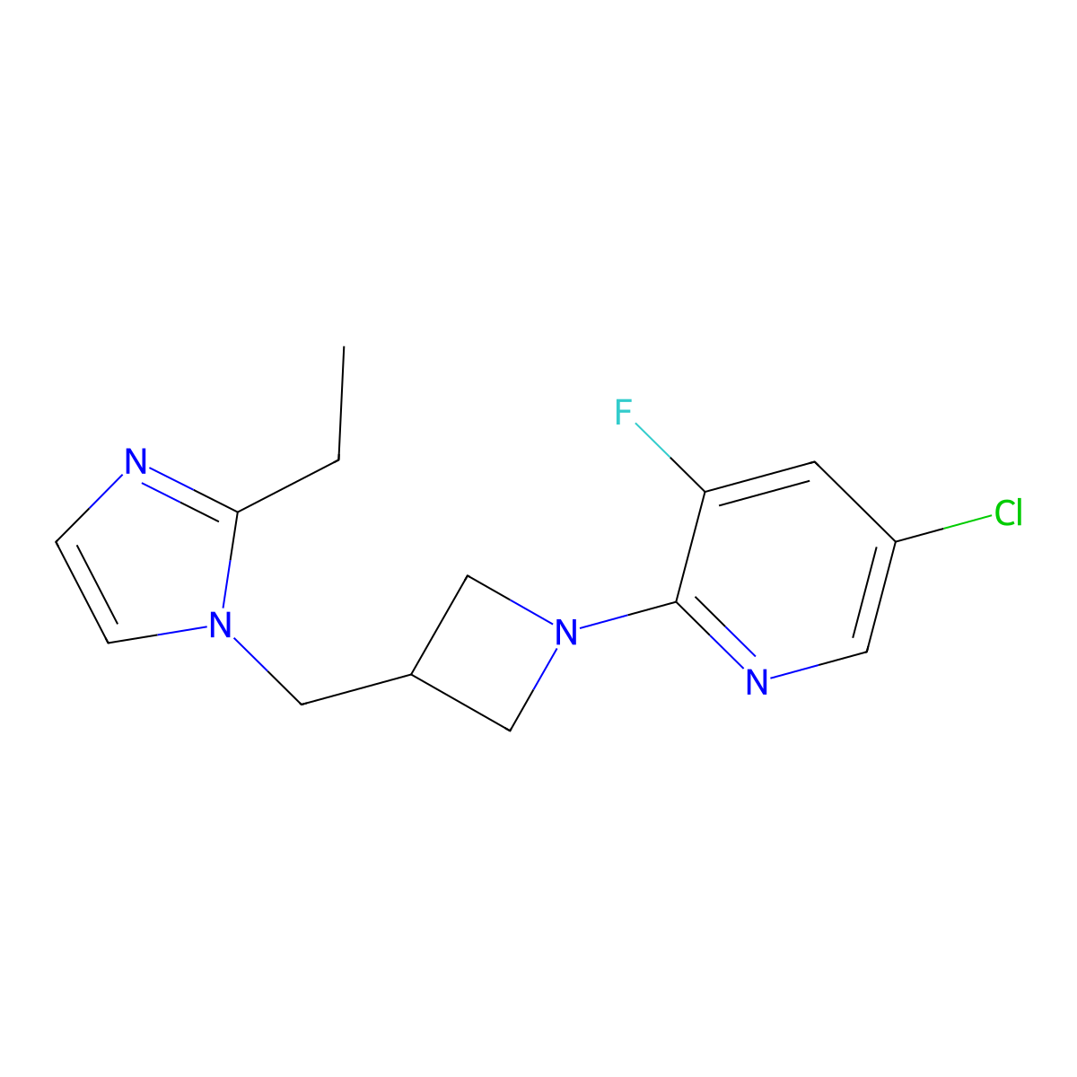5-chloro-2-{3-[(2-ethyl-1H-imidazol-1-yl)methyl]azetidin-1-yl}-3-fluoropyridine molecular structure, CAS 2741936-22-9