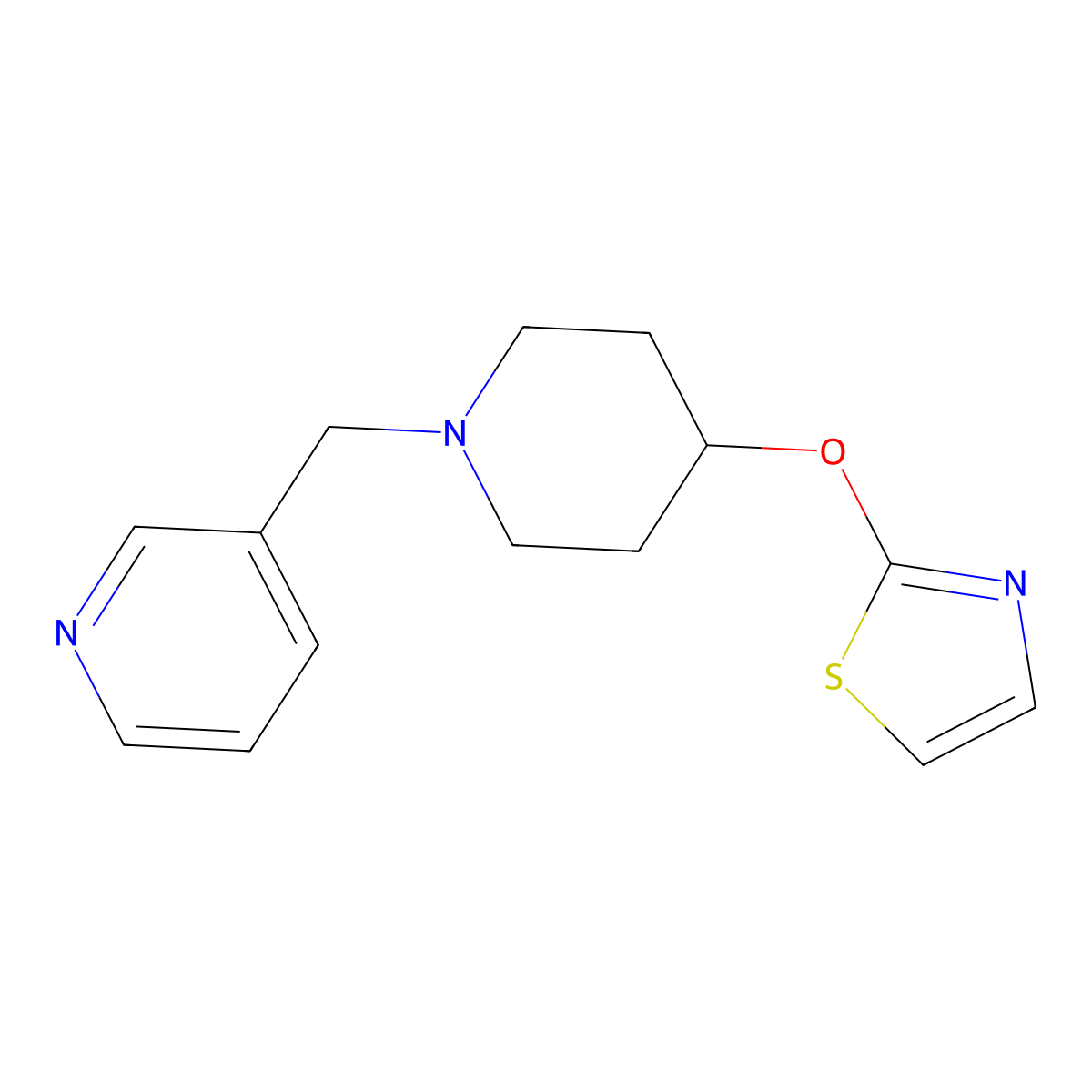 3-{[4-(1,3-Thiazol-2-yloxy)piperidin-1-yl]methyl}pyridine molecular structure, CAS 2741936-23-0