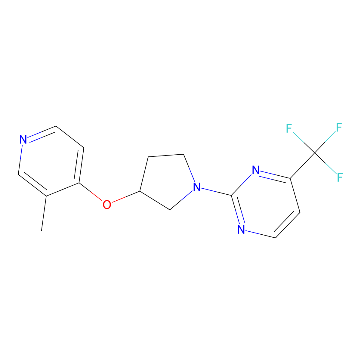 2-{3-[(3-Methylpyridin-4-yl)oxy]pyrrolidin-1-yl}-4-(trifluoromethyl)pyrimidine molecular structure, CAS 2741936-25-2