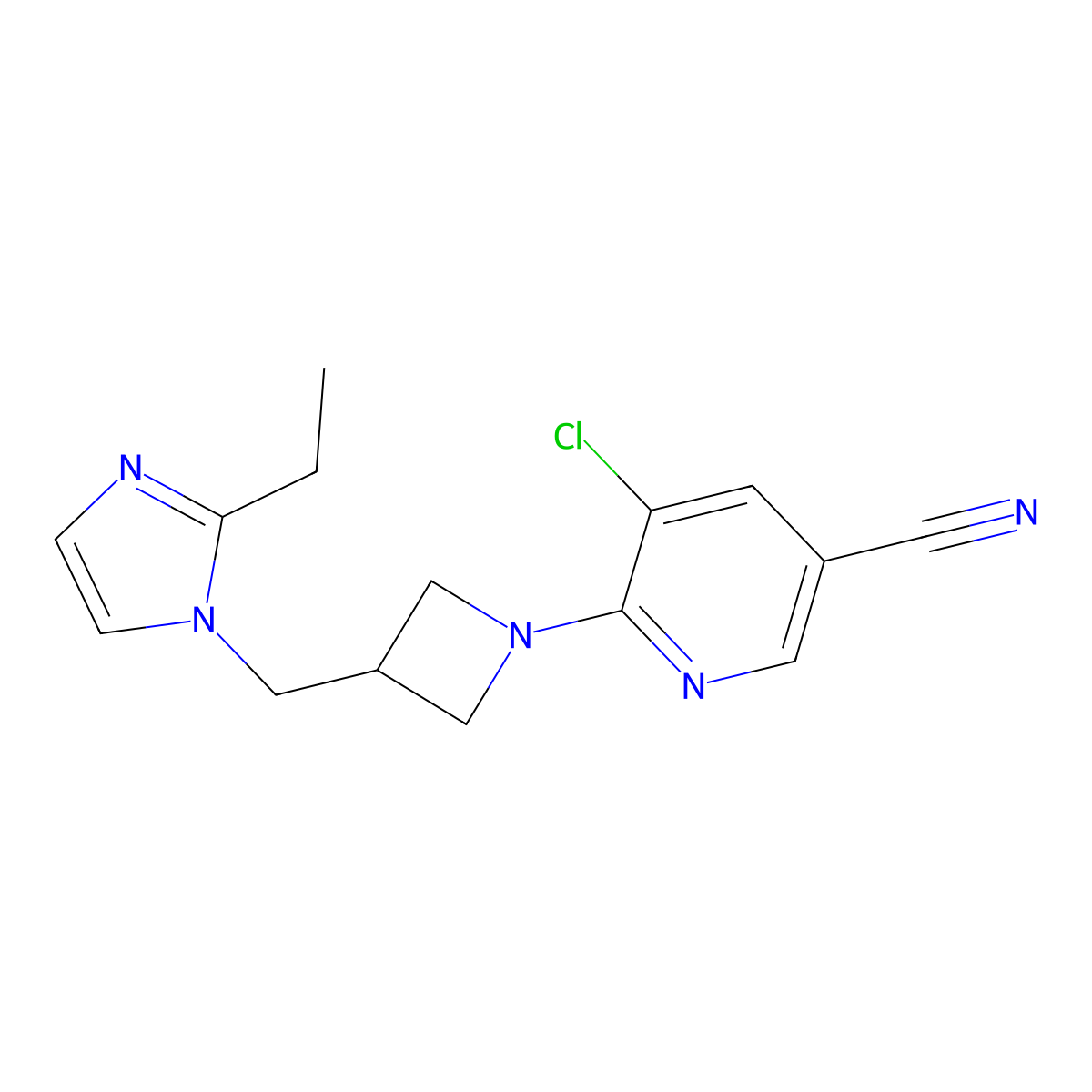 5-chloro-6-{3-[(2-ethyl-1H-imidazol-1-yl)methyl]azetidin-1-yl}pyridine-3-carbonitrile molecular structure, CAS 2741936-26-3