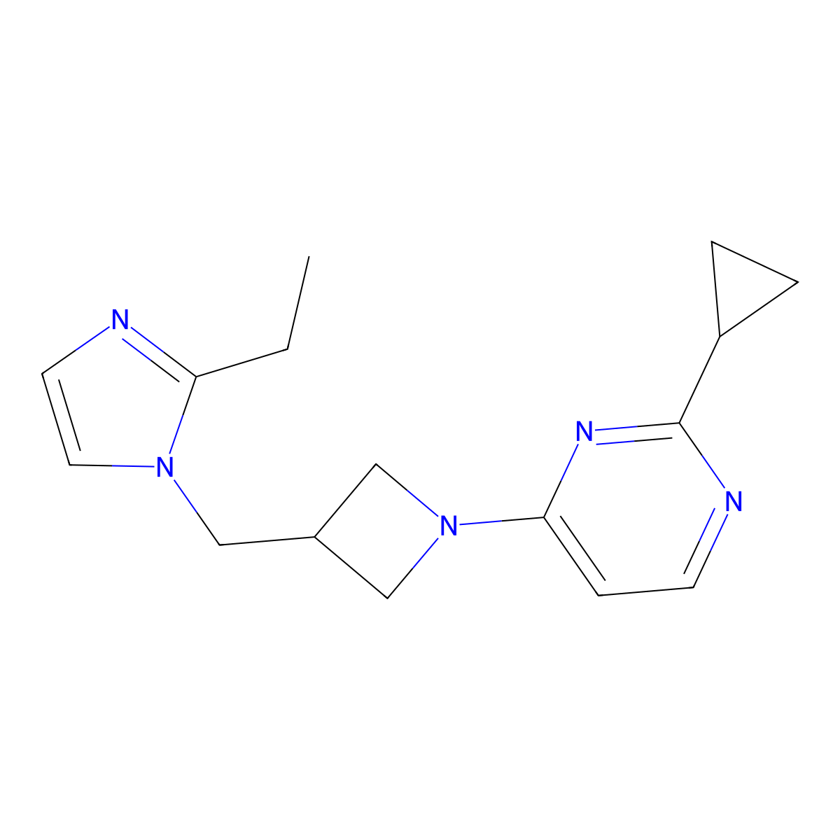 2-cyclopropyl-4-{3-[(2-ethyl-1H-imidazol-1-yl)methyl]azetidin-1-yl}pyrimidine molecular structure, CAS 2741936-28-5