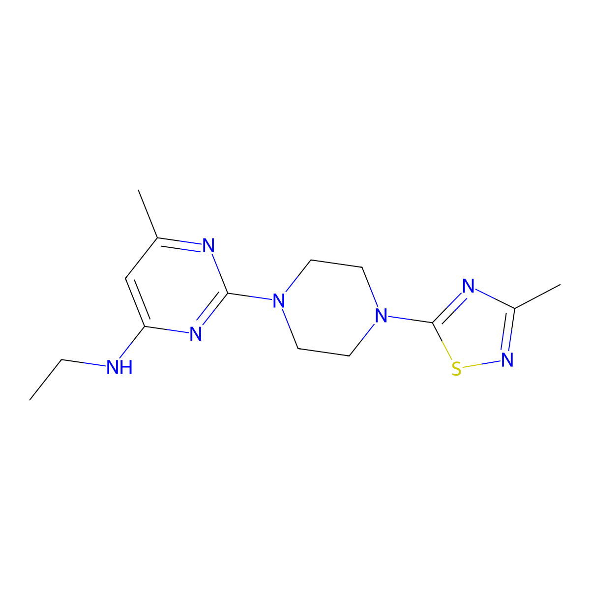N-ethyl-6-methyl-2-[4-(3-methyl-1,2,4-thiadiazol-5-yl)piperazin-1-yl]pyrimidin-4-amine molecular structure, CAS 2741936-31-0