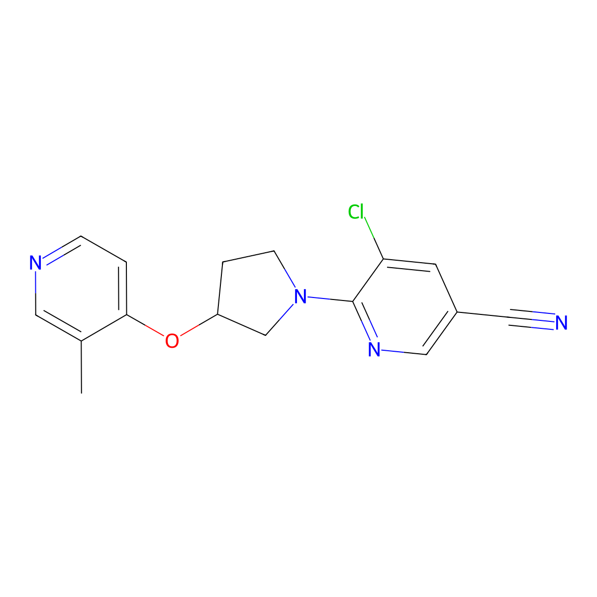 5-Chloro-6-{3-[(3-methylpyridin-4-yl)oxy]pyrrolidin-1-yl}pyridine-3-carbonitrile molecular structure, CAS 2741936-32-1
