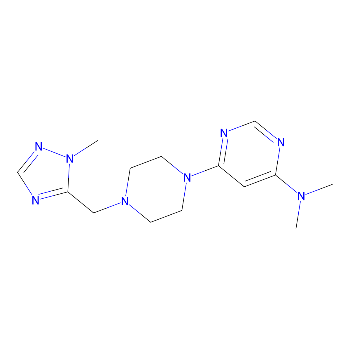 N,N-dimethyl-6-{4-[(1-methyl-1H-1,2,4-triazol-5-yl)methyl]piperazin-1-yl}pyrimidin-4-amine molecular structure, CAS 2741936-33-2