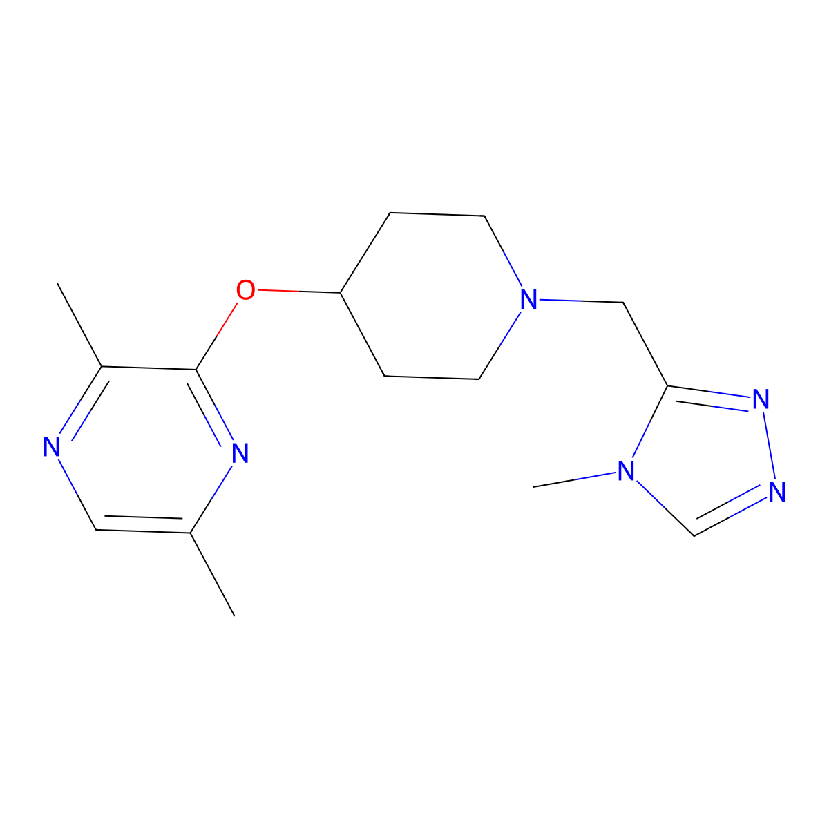 2,5-dimethyl-3-({1-[(4-methyl-4H-1,2,4-triazol-3-yl)methyl]piperidin-4-yl}oxy)pyrazine molecular structure, CAS 2741936-36-5