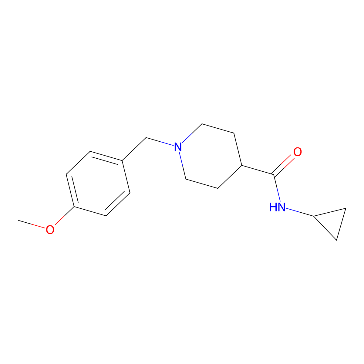 N-cyclopropyl-1-[(4-methoxyphenyl)methyl]piperidine-4-carboxamide molecular structure, CAS 2741936-38-7