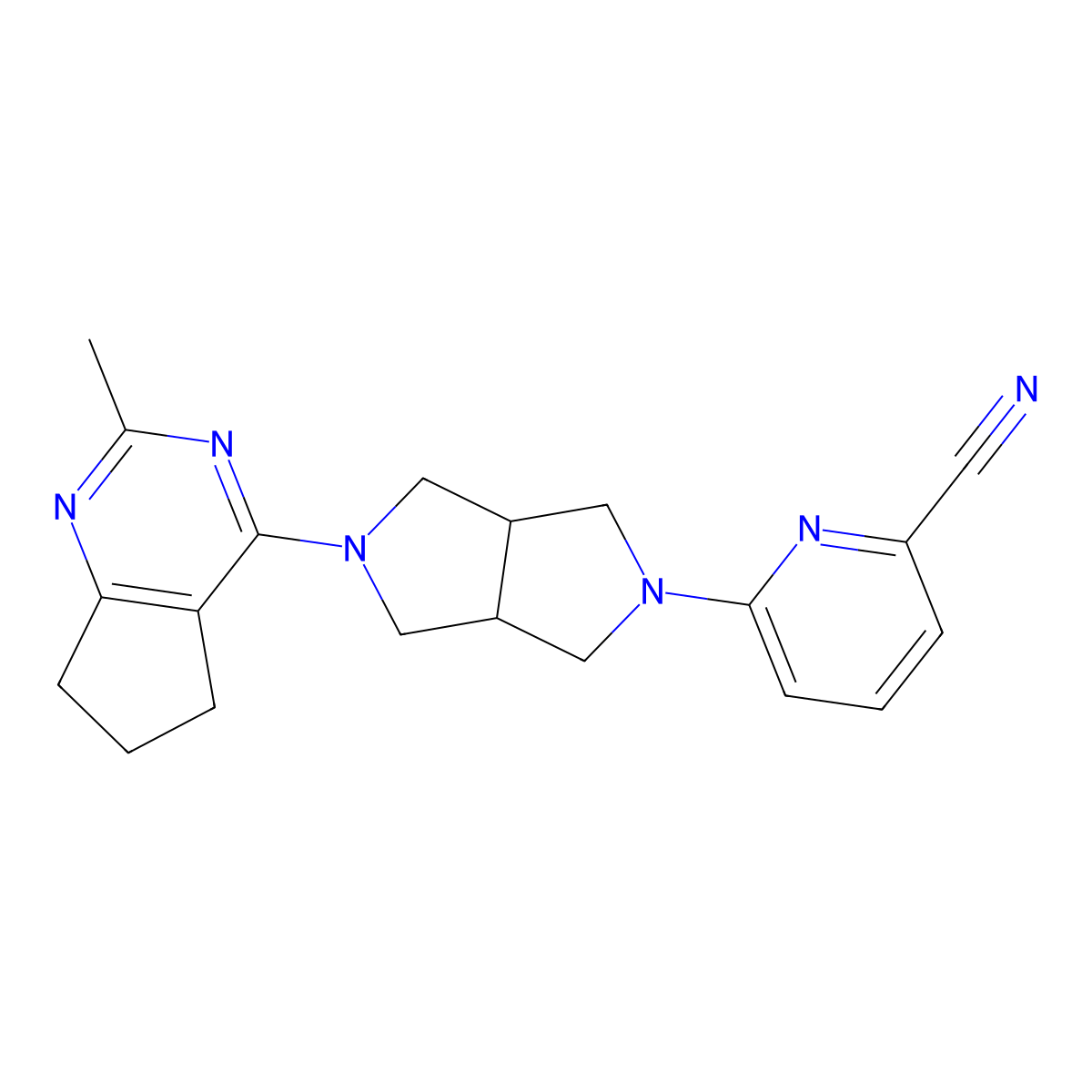 6-(5-{2-methyl-5H,6H,7H-cyclopenta[d]pyrimidin-4-yl}-octahydropyrrolo[3,4-c]pyrrol-2-yl)pyridine-2-carbonitrile molecular structure, CAS 2741936-41-2